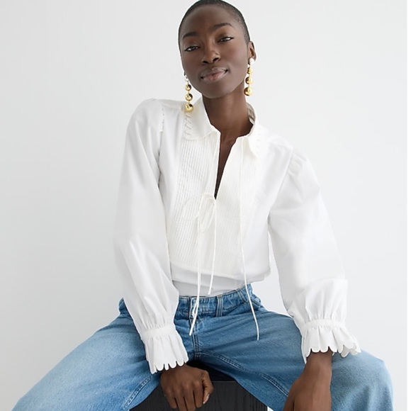 NWT J. Crew Scalloped Cotton Poplin Popover Top Size XS - Picture 1 of 6